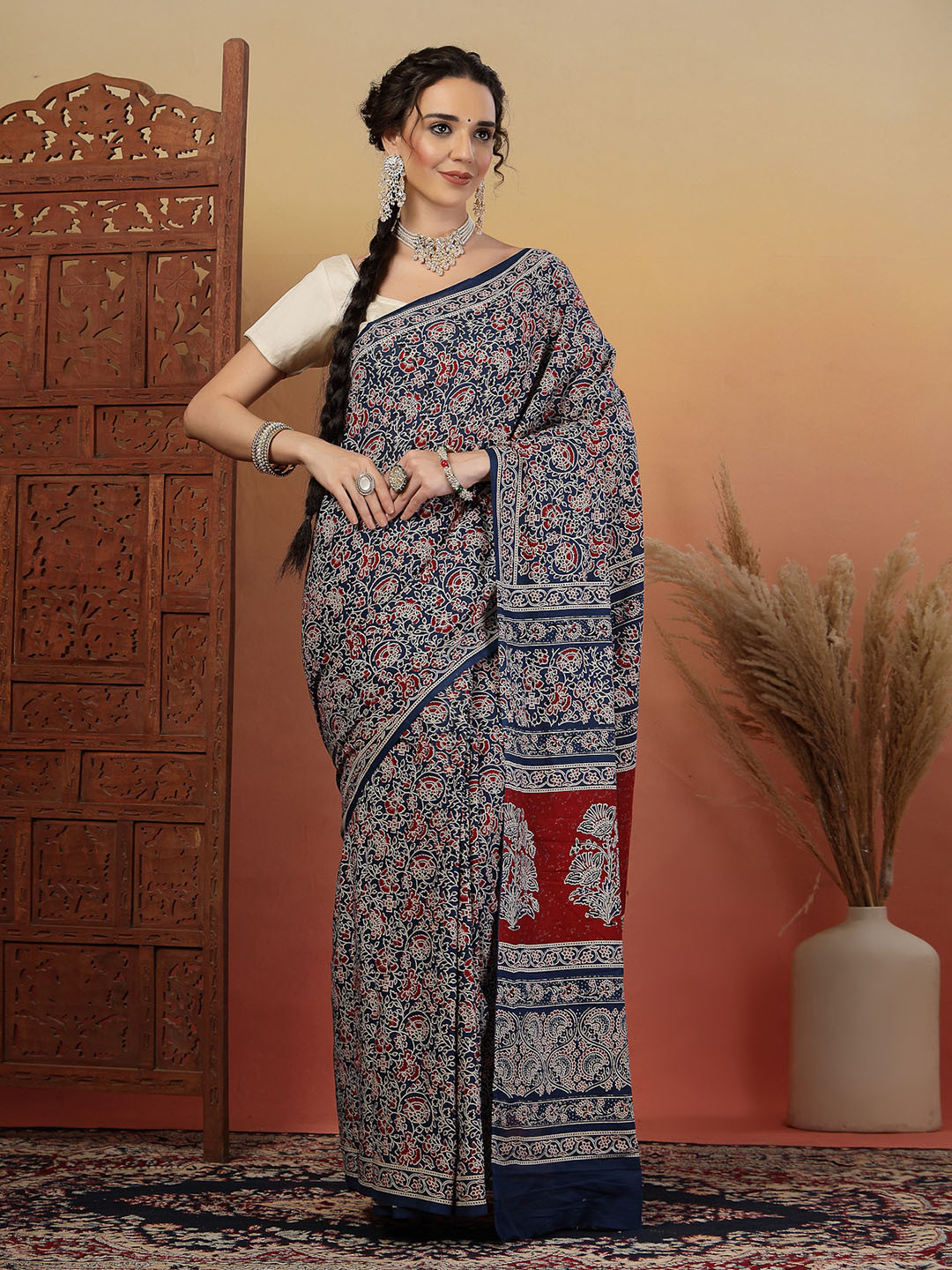 Kishori Sarees Kalamkari Printed Pure Cotton Bandhani Saree