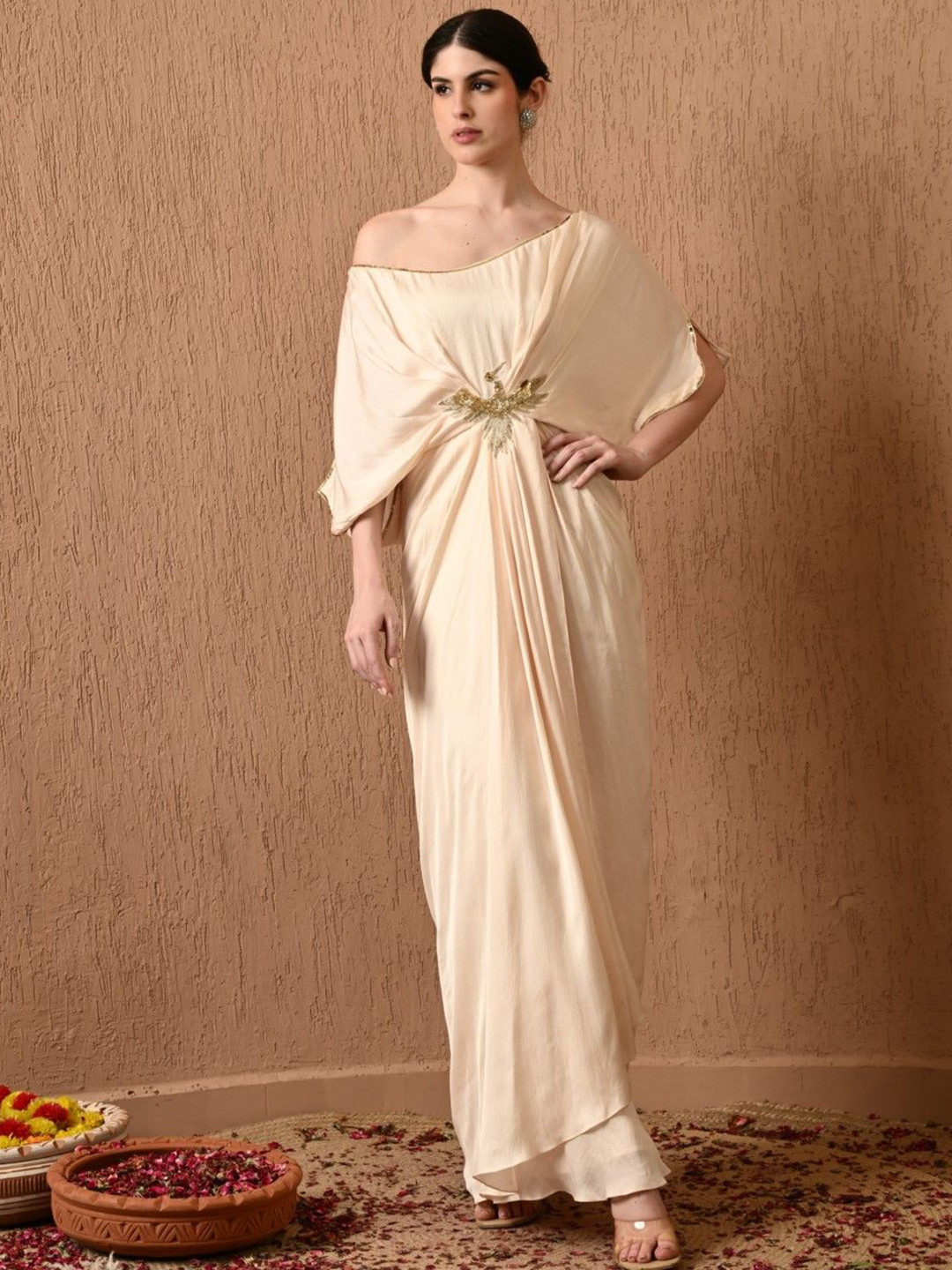 SUNANTA MADAAN Women Embroidered One Shoulder Kaftan Maxi Dress