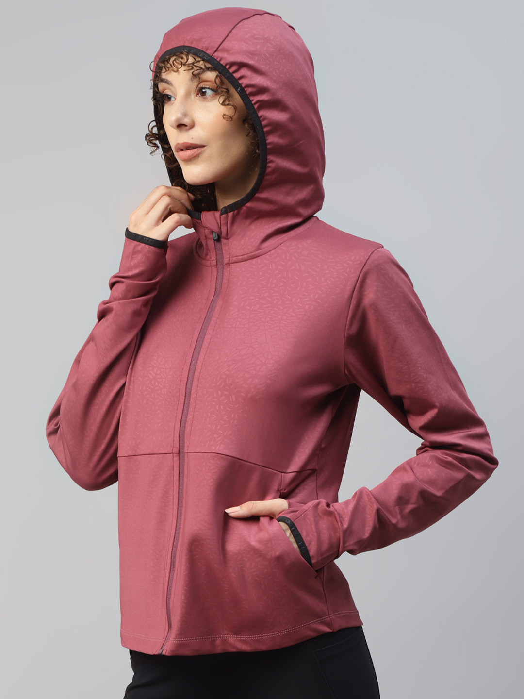 DIDA Women Elite Urban Style Quick-Dry Active-Fit Abstract Print with Gloves Sports Hood Jacket