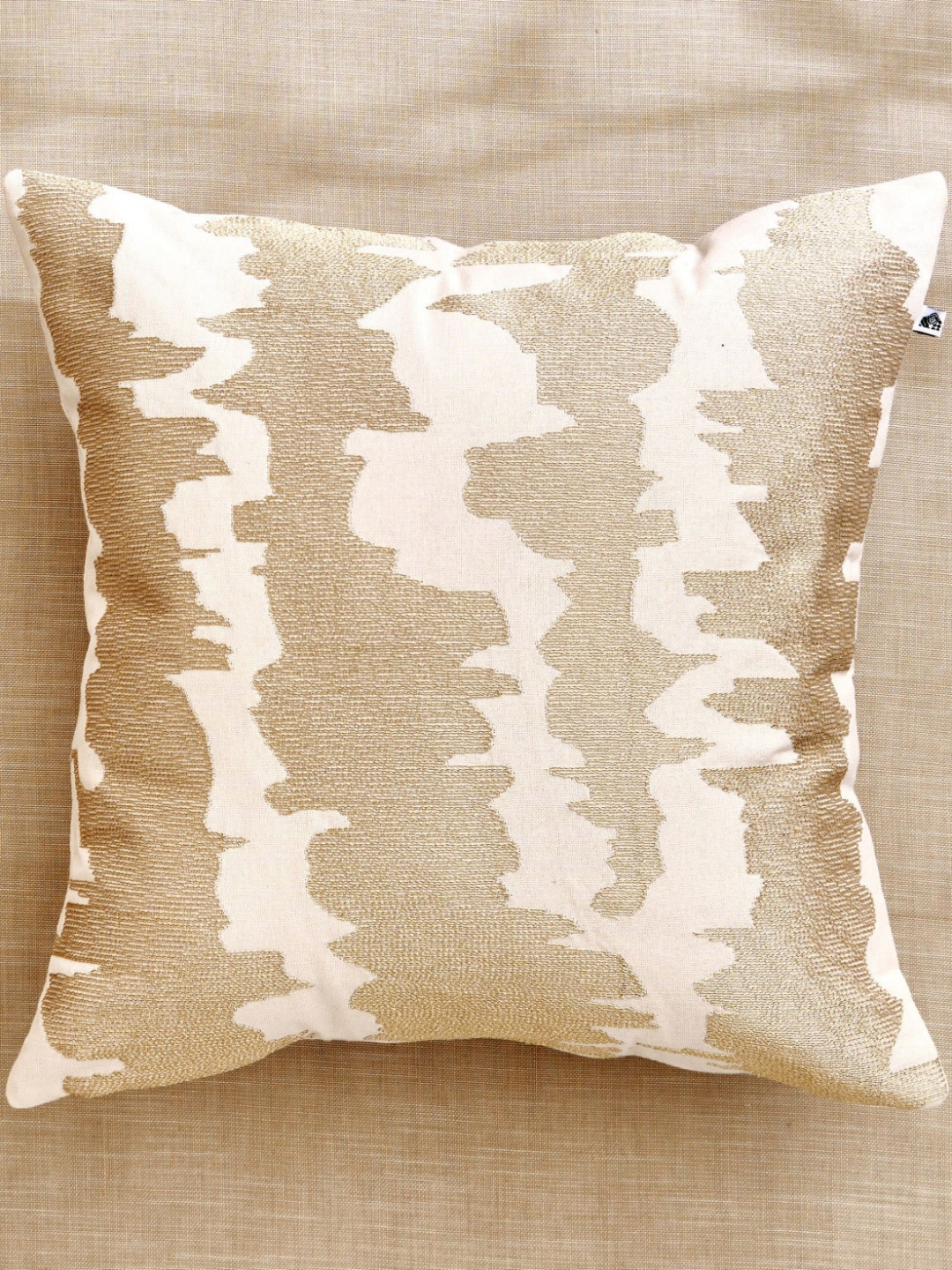 Home Centre Glimmer Luxe Caden Off White & Beige Embroidered Cotton Square Cushion Cover
