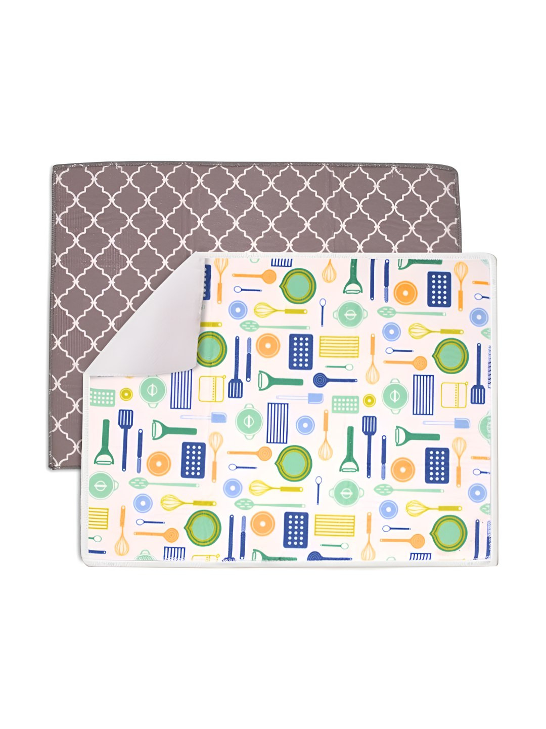 U & U Unique Utilities 2 Pieces Grey & White Microfiber Dish Drying Kitchen Mats