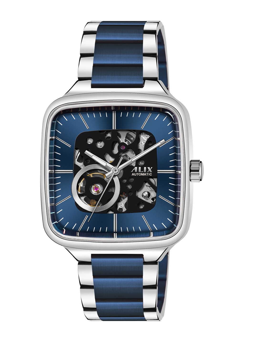 ALIX Men Skeleton Dial & Bracelet Style Straps Analogue Automatic Watch AL2914_SBE