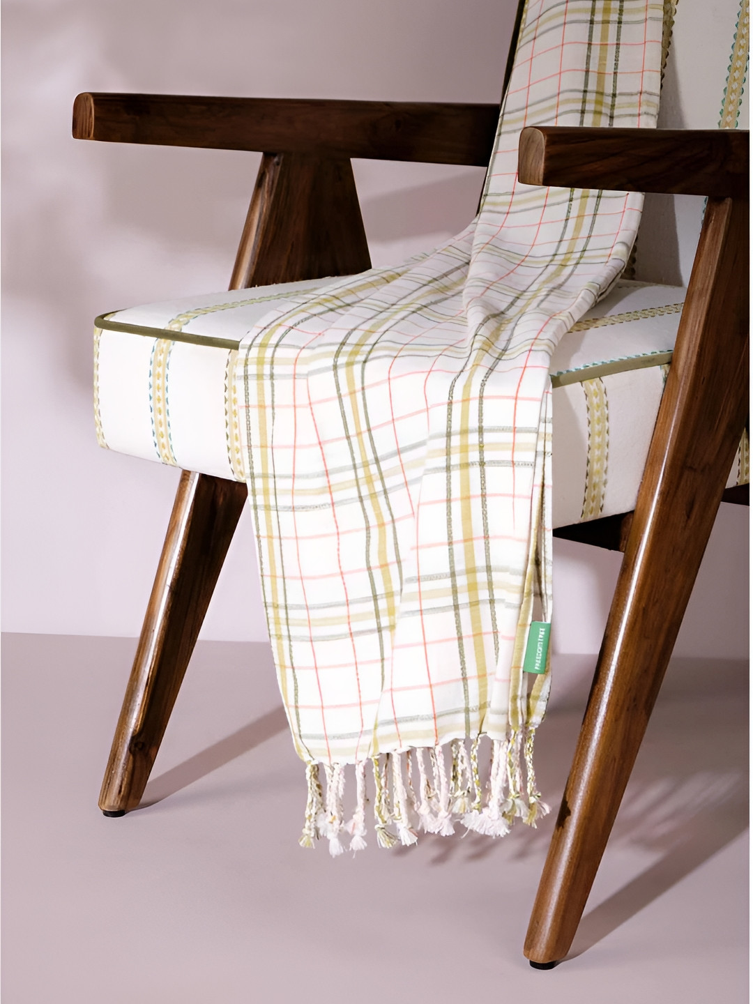 FREEDOM TREE Palya Lime Green & Off White Woven Pure Cotton Throws