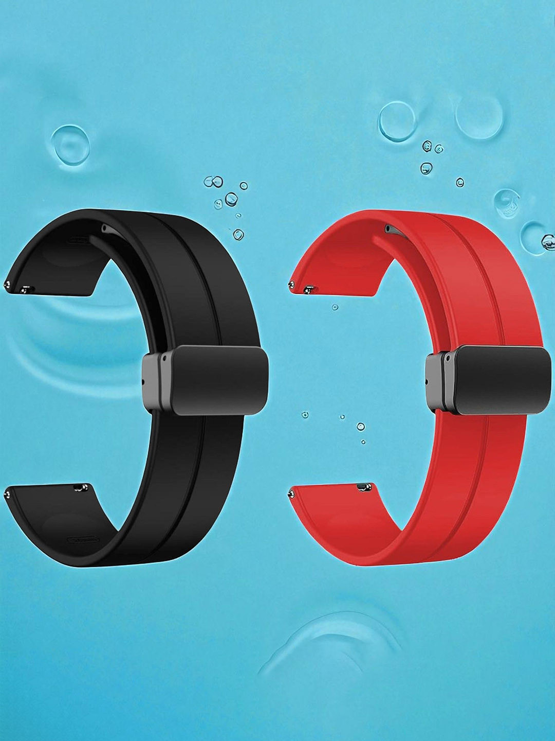 LORENZ Set Of 2 Silicone Waterproof Smartwatch Straps with Magnetic Lock