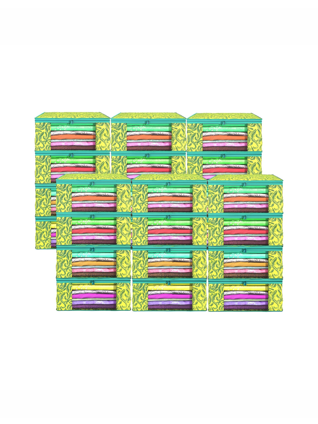 Aura Green 24 Pieces Leaf  Printed Drawer Organisers