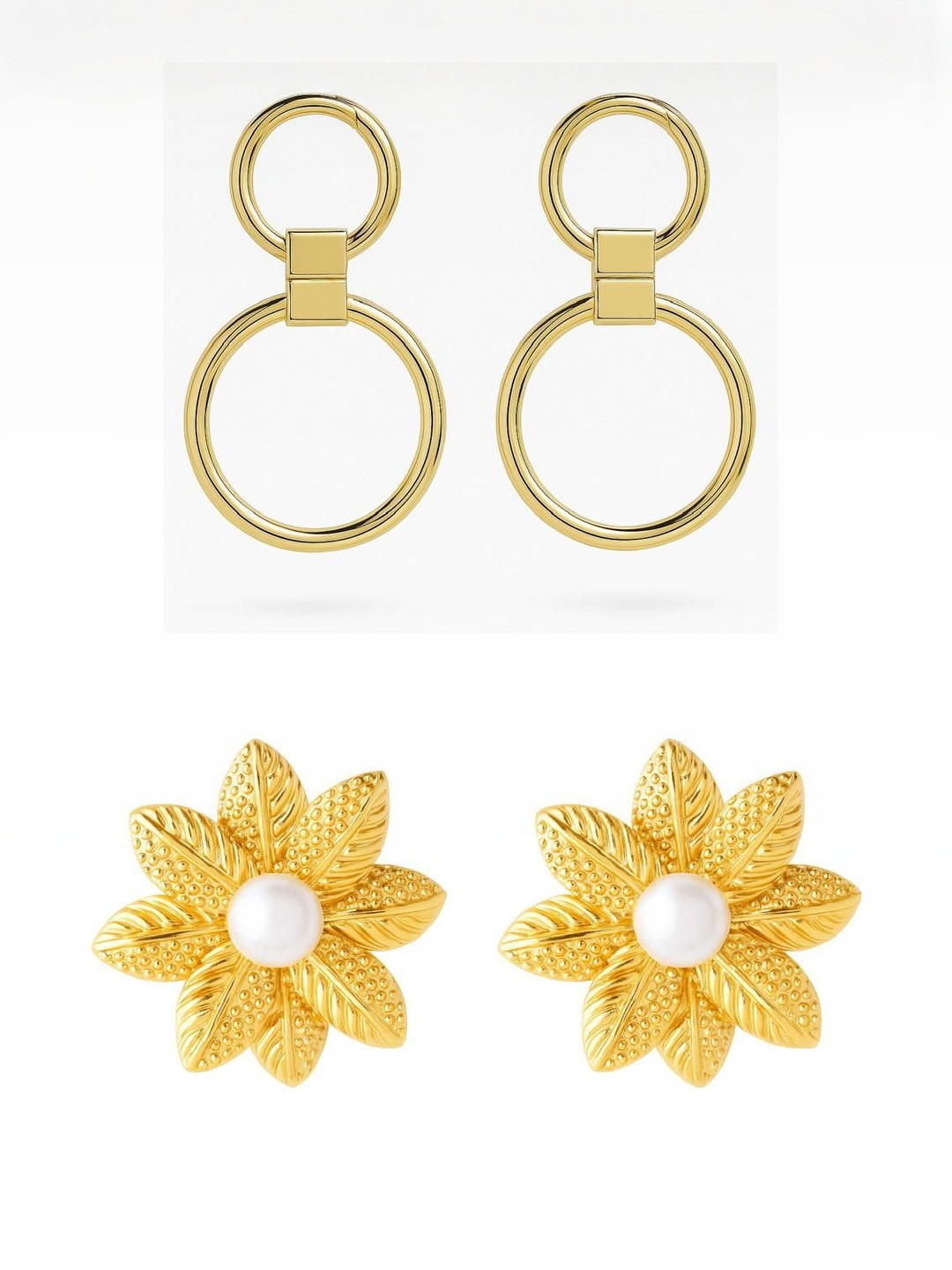 Kapani Fashion Set Of 2 Gold-Plated Circular Shaped Drop Earrings