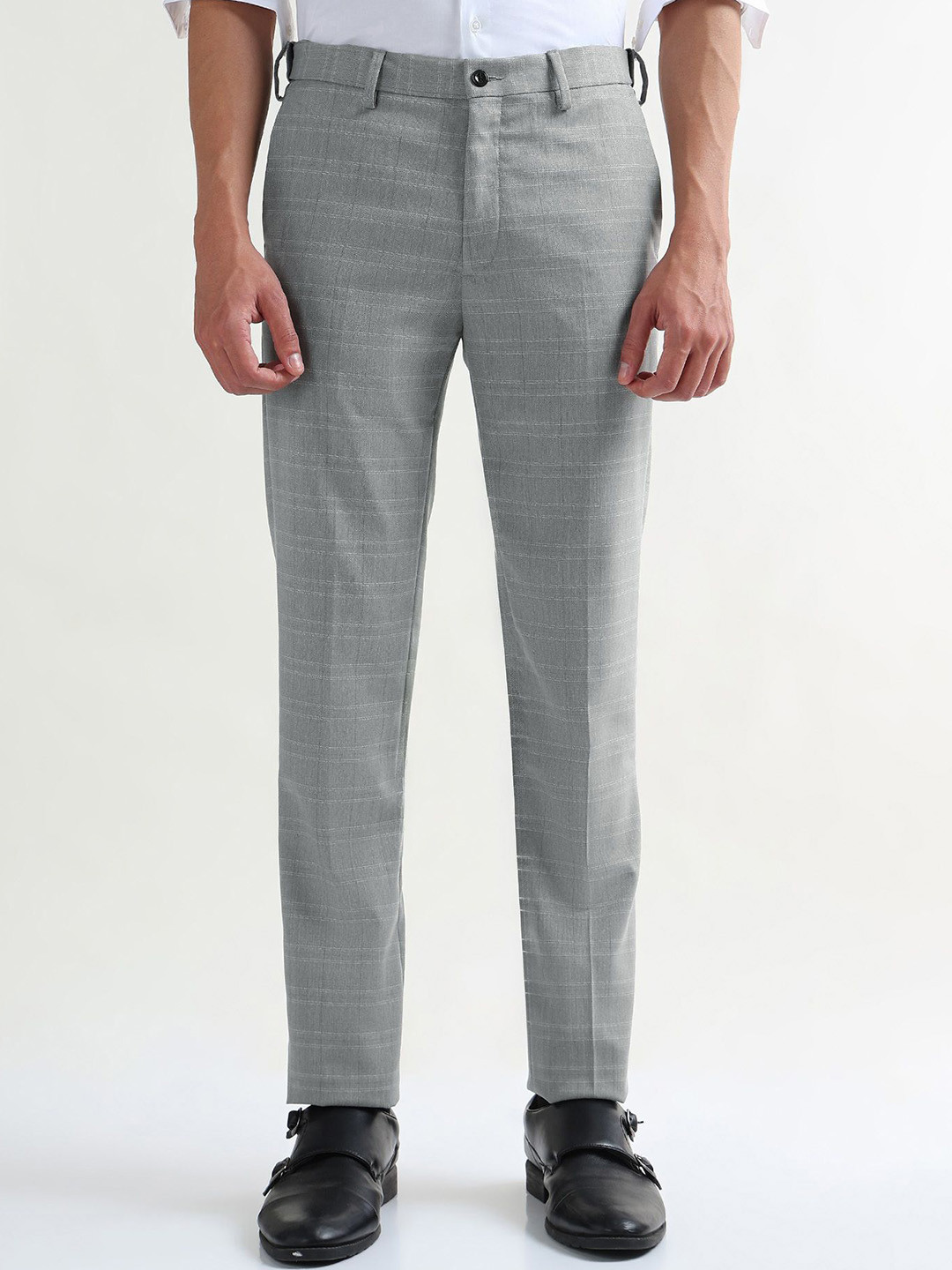Arrow New York Men Checked Slim Fit Low-Rise Formal Trousers