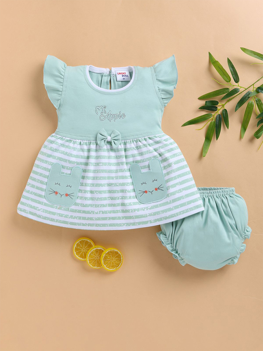 LACKii DOLL Girls Flutter Sleeves Pure Cotton Fit & Flare Dress With Pant