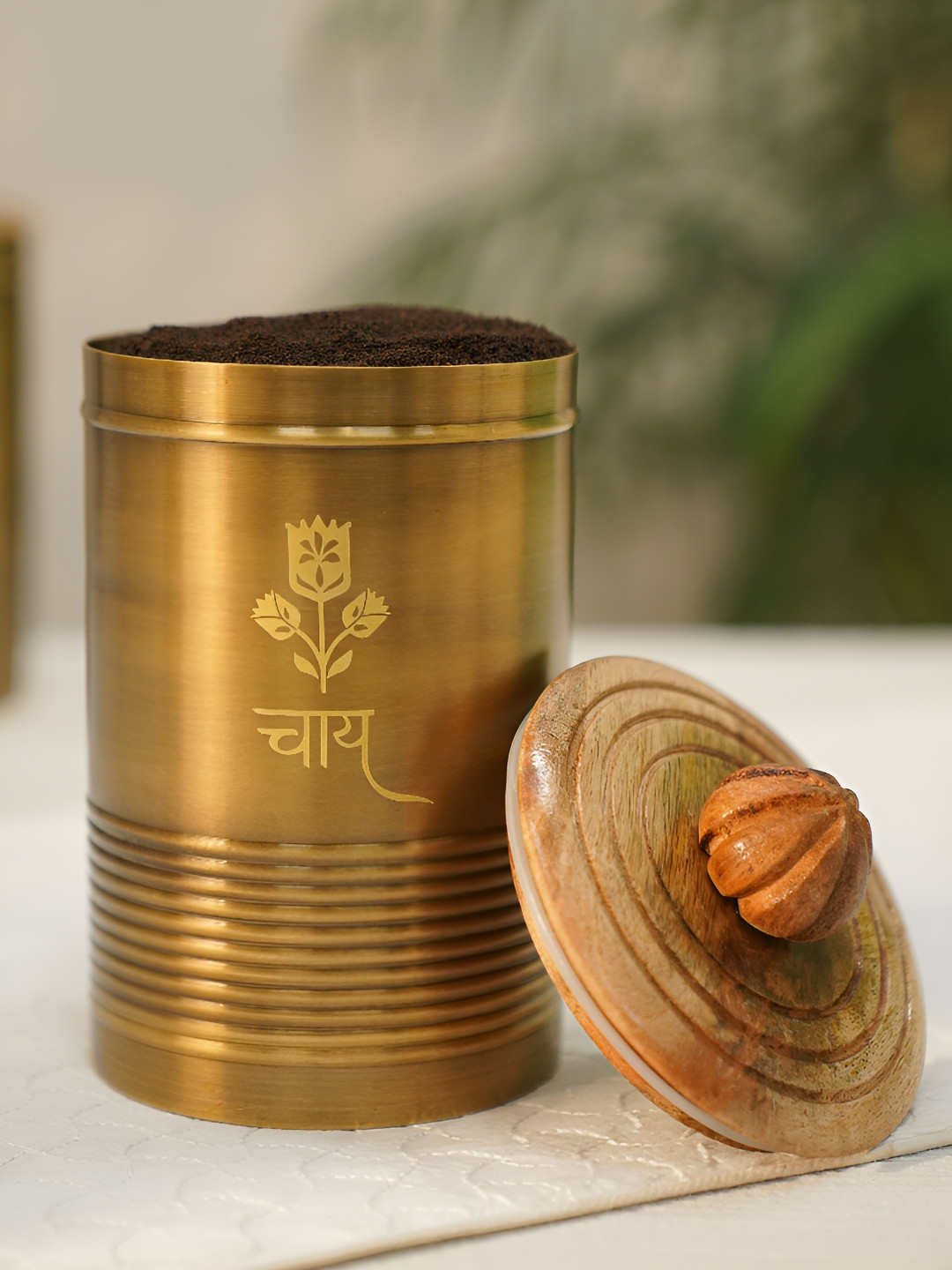 JAYPORE Gold Toned Canister Round Container