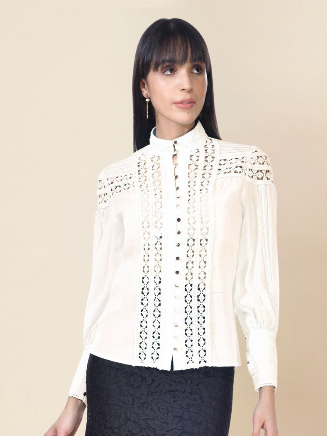 Beatnik Self Design Cut Work Cotton Casual Shirt