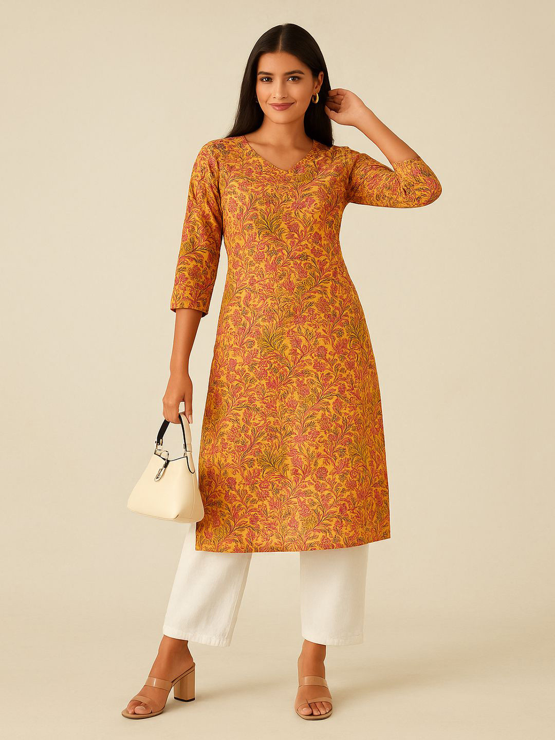 Eco Clothing Women Floral Printed Daily Cotton Straight Kurta