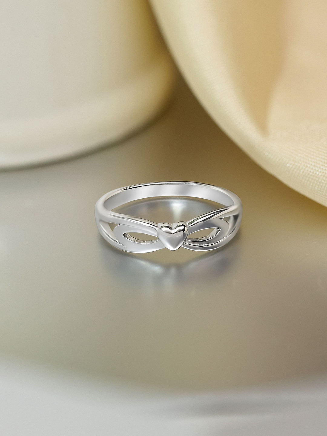 Tweov Women Rhodium Plated 925 Sterling Silver Heart Knot Ring