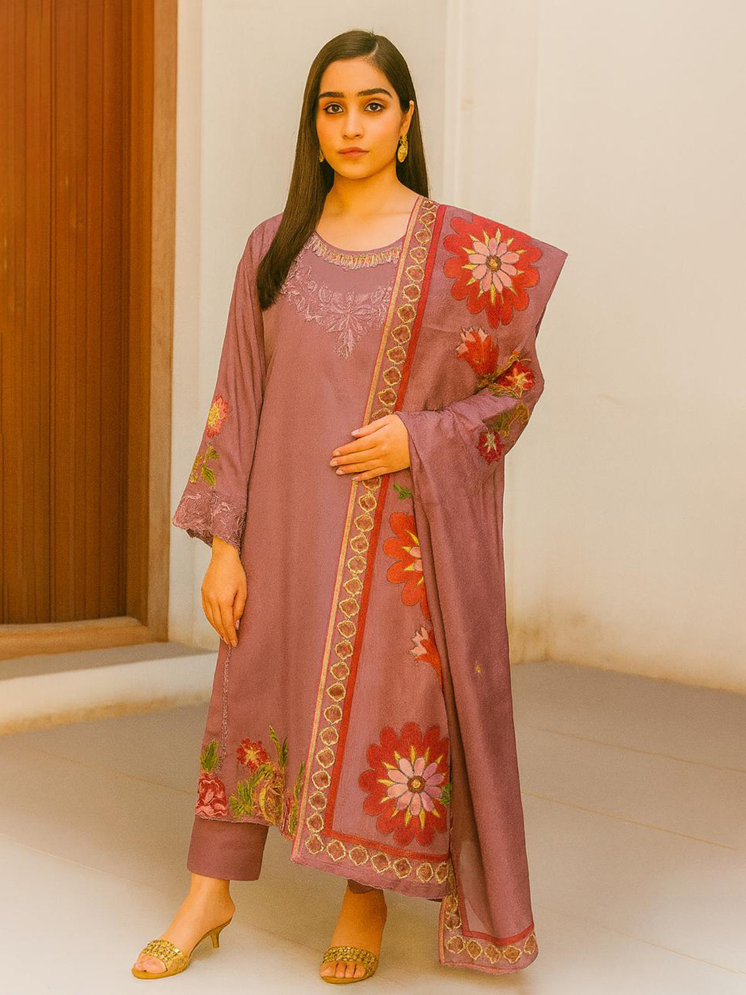 DESIGN ELEMENTS Women Floral Embroidered Regular Thread Work Pure Cotton Kurta Sets