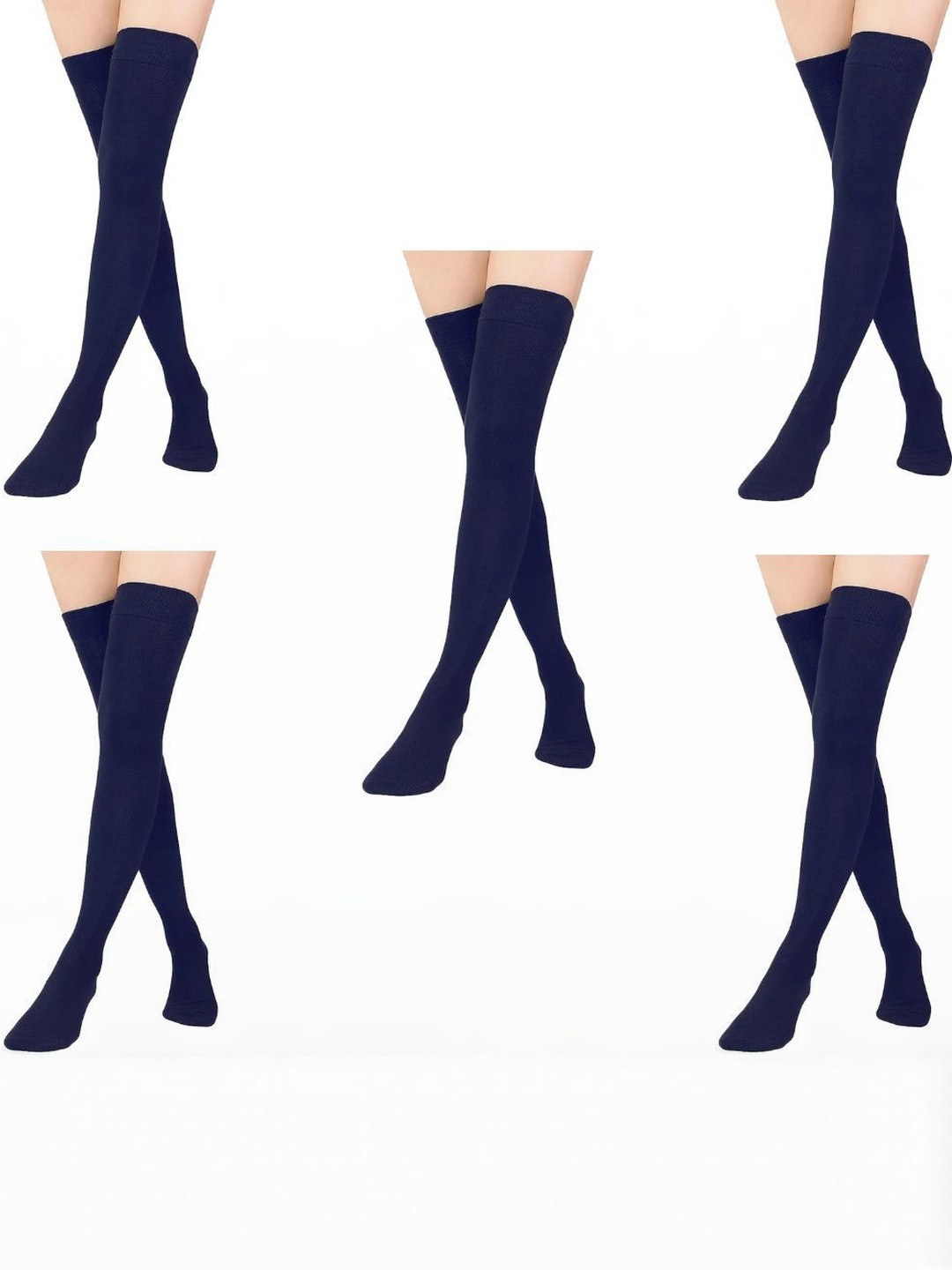 Women's 5-Pair Pack Navy Blue Cotton Over-the-Knee Thigh High Socks