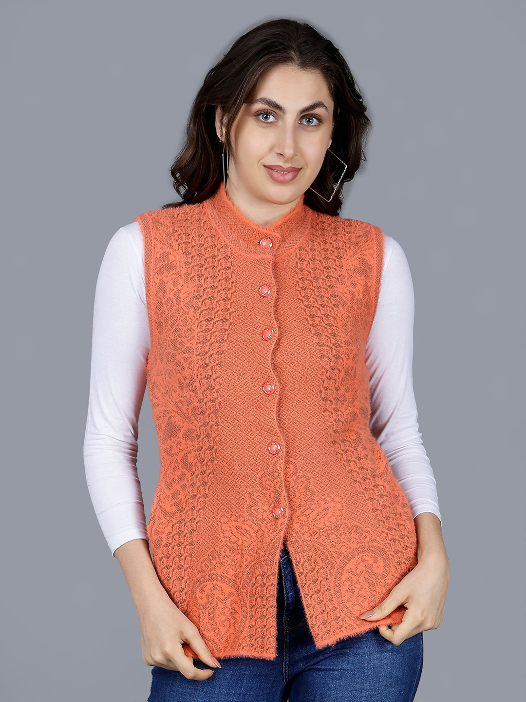 Chatanya Women Woollen Band Collar Sweater Vest
