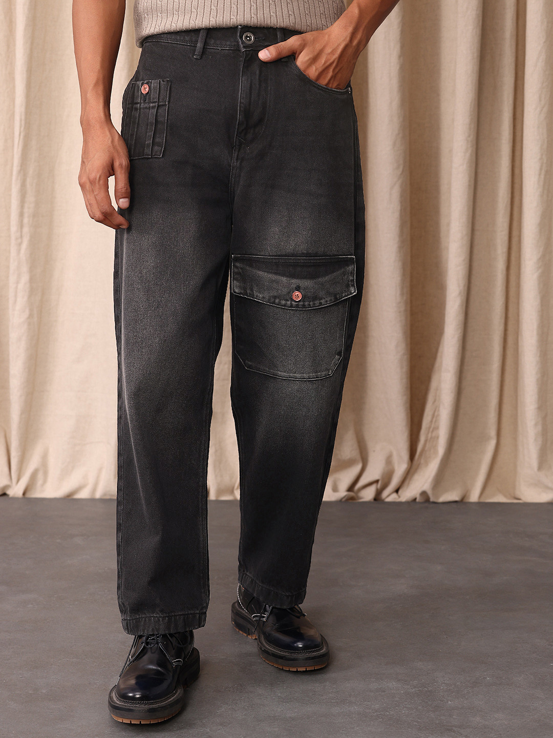 Mr Bowerbird Men Oversized Fit Cargo Jeans