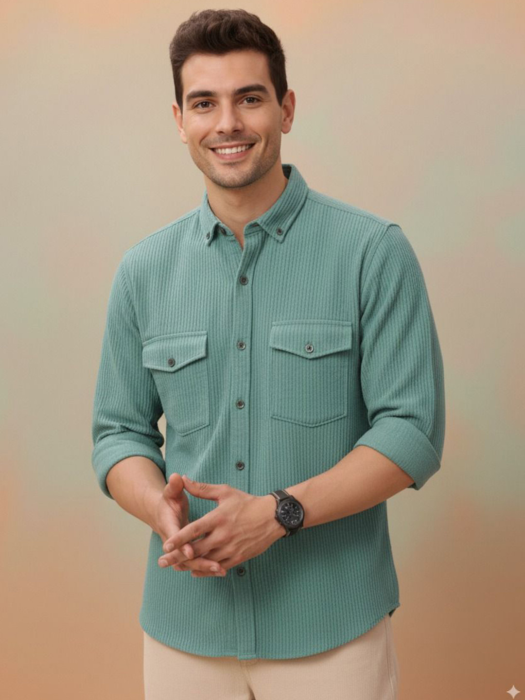 VEYTRO Textured Button-Down Collar Jacquard Fabric Casual Shirt