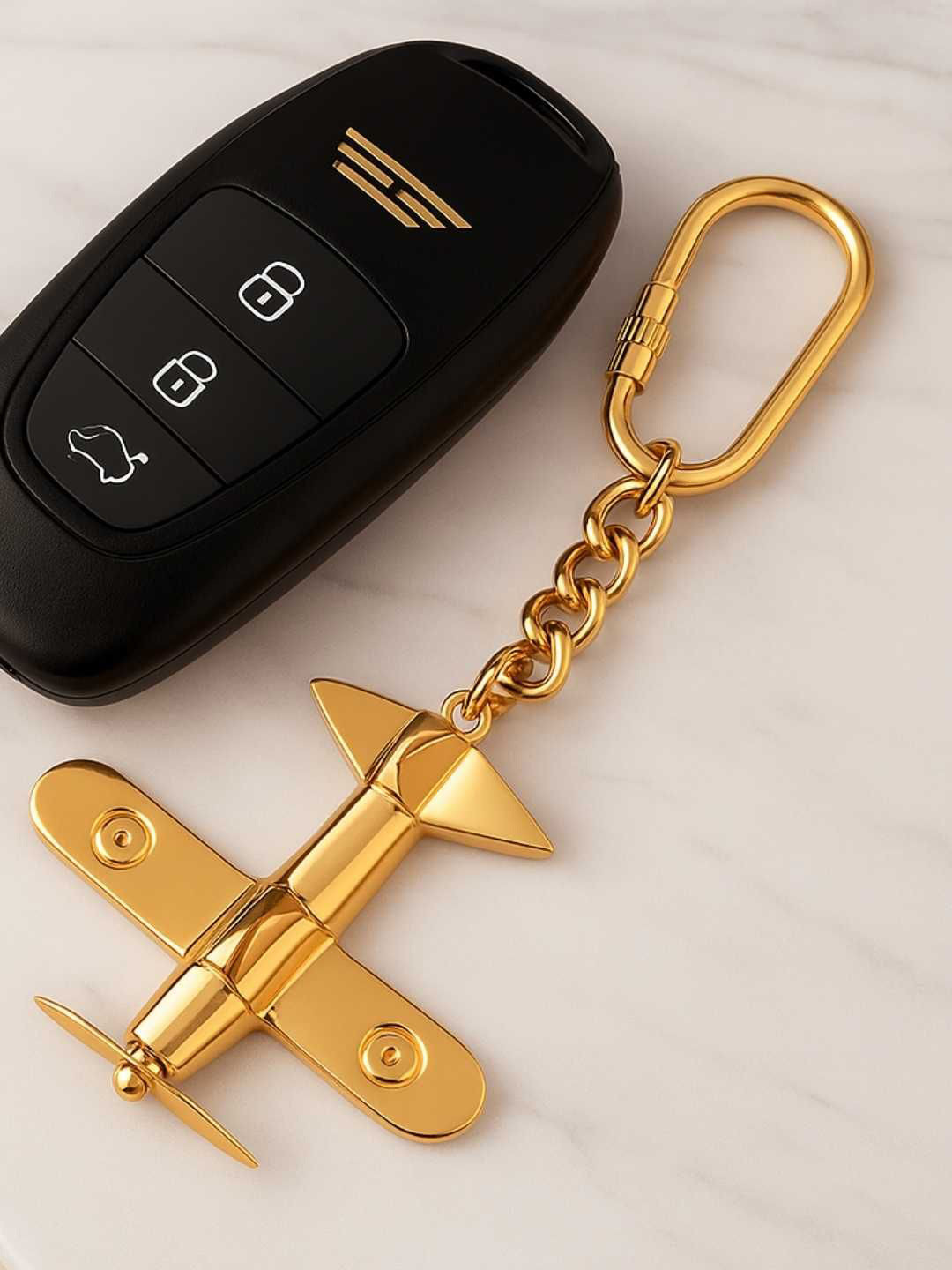 Elita Unisex Gold-Plated Chain Link Charm Airplane Design Key Chain