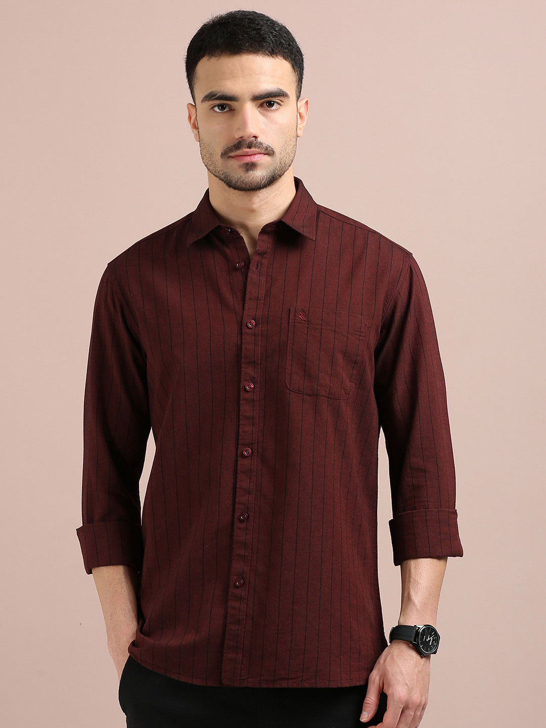 RIGS AND RAGS Original Slim Fit Pin Striped Twill Weave Cotton Casual Shirt