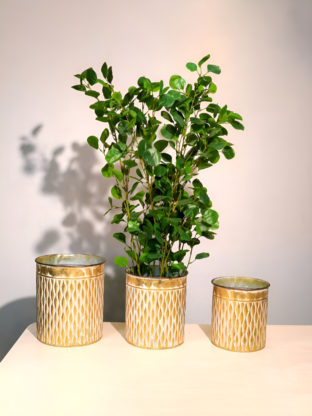 Art Street Yellow & White 3 Pieces Geometric Pattern Planters
