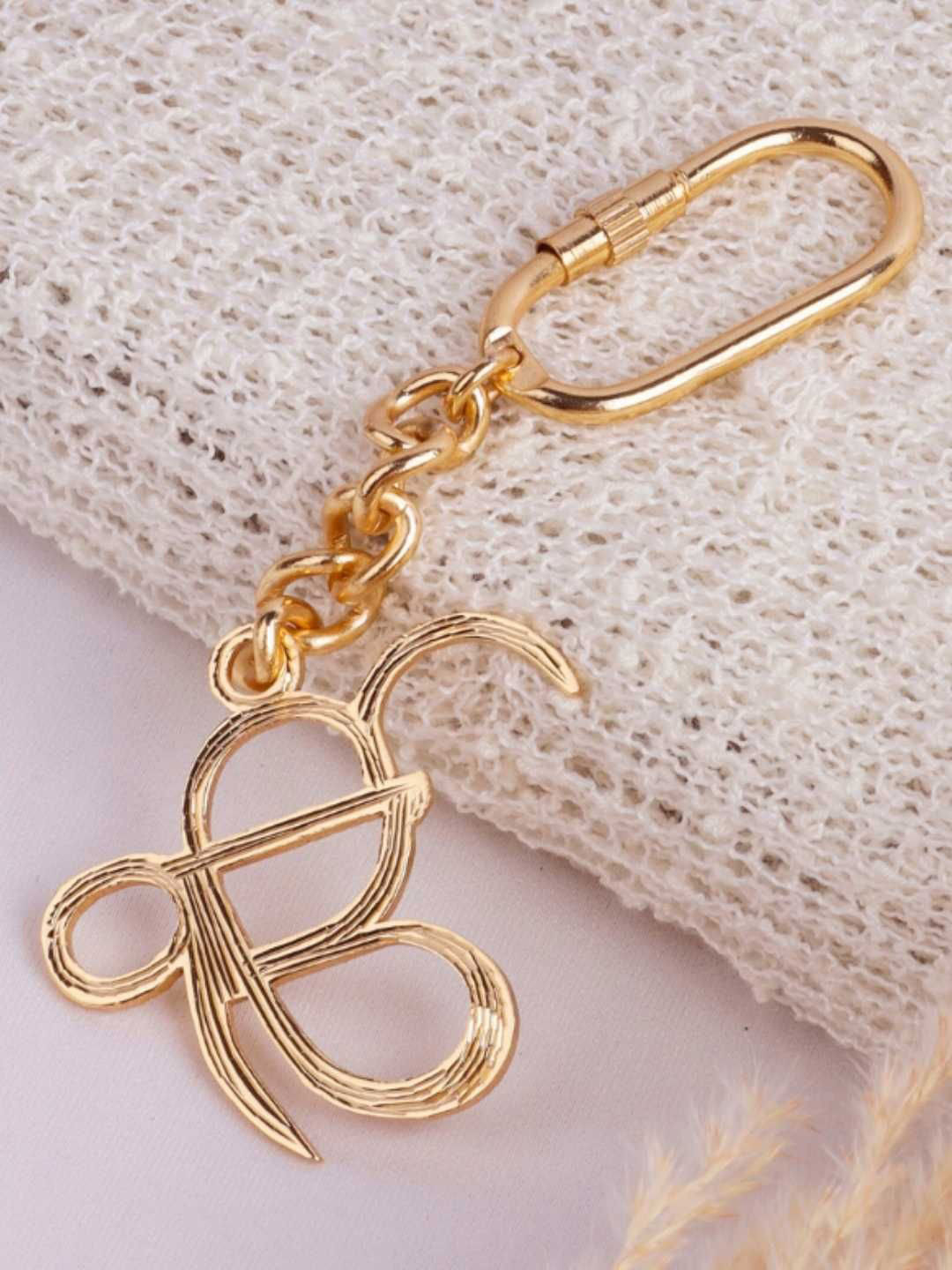 Elita Decorative Gold-Plated Hindu God Charm Keychain With Chain Link Ek Onkar Design