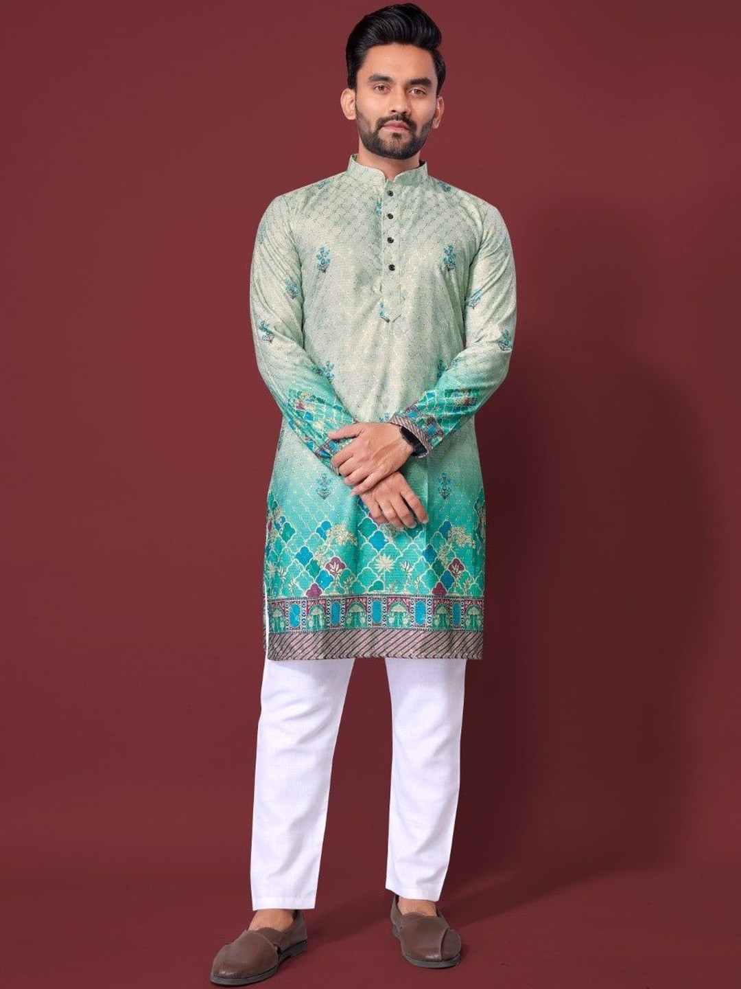 KRIJET Men Ombre Printed Regular Sequinned Kurta with Pyjamas