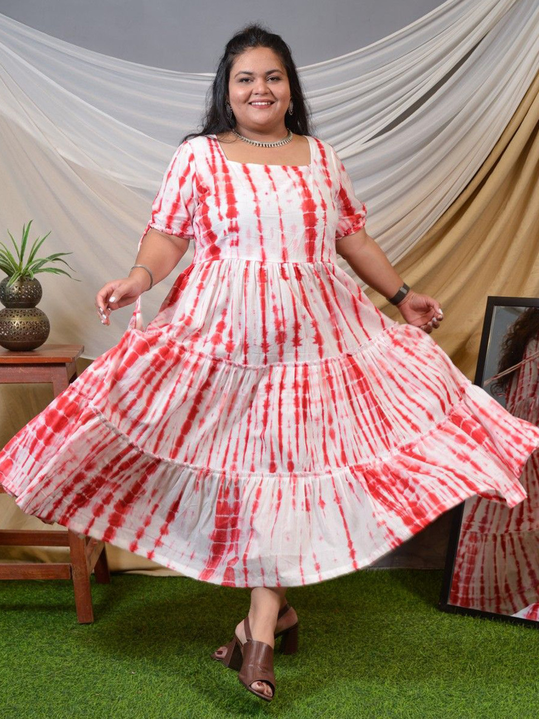 One House Tie and Dye Dyed Fit and Flare Tie Ups Midi Dress