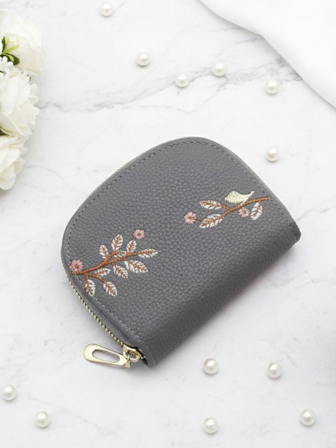 VALERIE Women Floral Embroidered Zip Around Wallet
