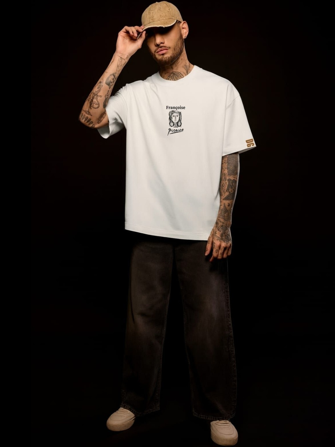 DAMN GUD DG Typography Printed Drop-Shoulder Sleeves Cotton Oversized T-shirt