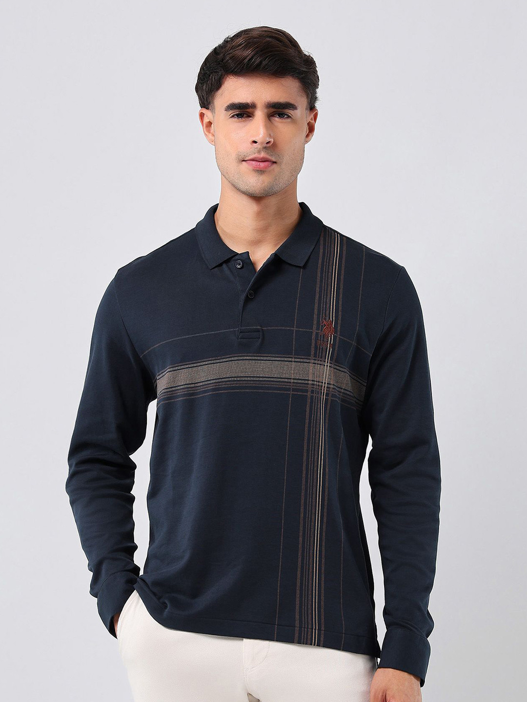 U.S. Polo Assn. Men Checked Polo Collar Pure Cotton T-shirt