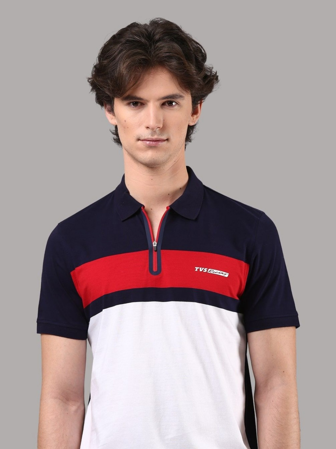 TVS Originals Racing Men Colourblocked Mercerised Polo Collar Cotton T-shirt
