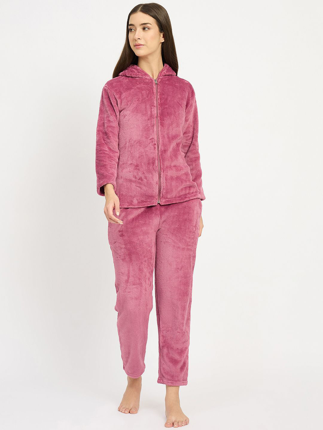 Camey Women Solid Zipper Top & Pyjamas Hooded Night suit