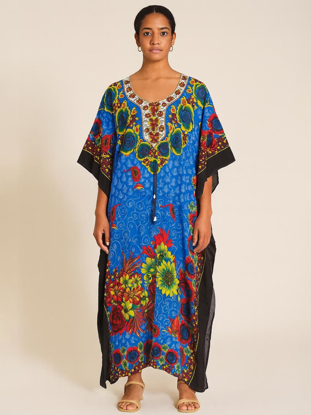 DESIGN ELEMENTS Floral Print Kimono Sleeve Kaftan Maxi Dress