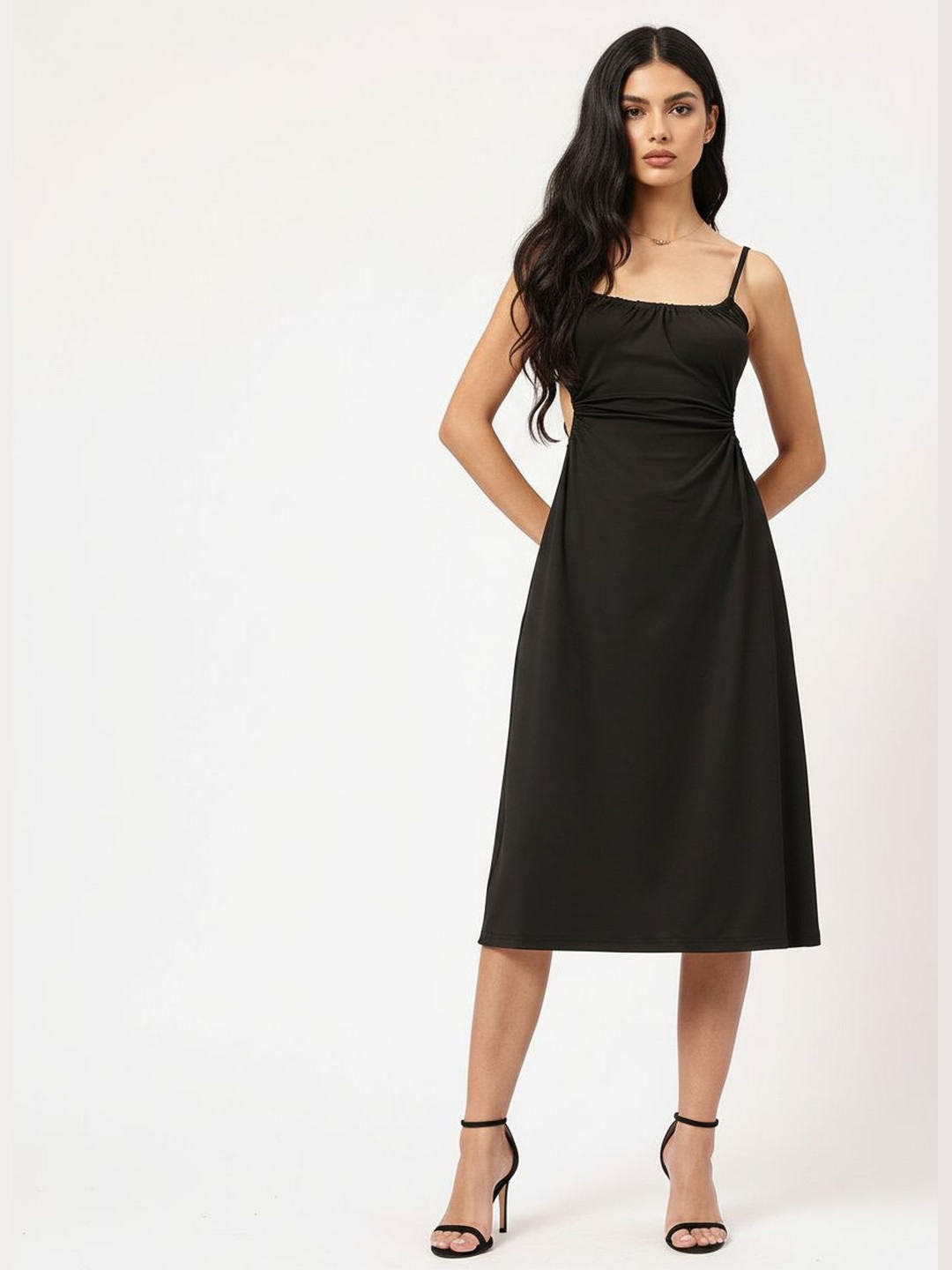 DressBerry Cutie-Pie Style Tie-Up Open Back Shoulder Straps A-Line Dress