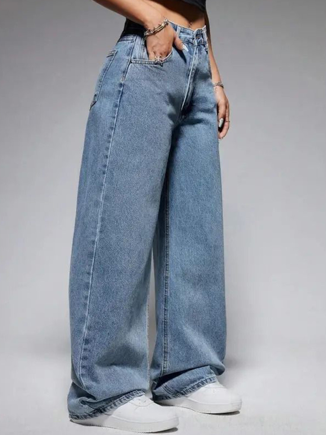 VK FASHION Women Jean Wide Leg High-Rise Clean Look Stretchable Jeans