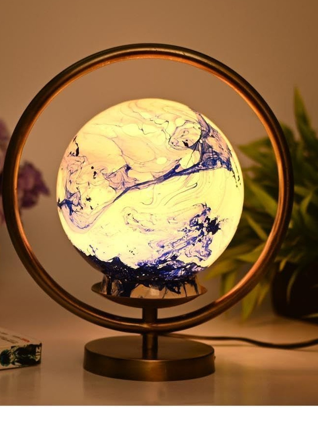 1ST TIME Blue Glass Spherical Shaped Energy Efficient Table Lamps
