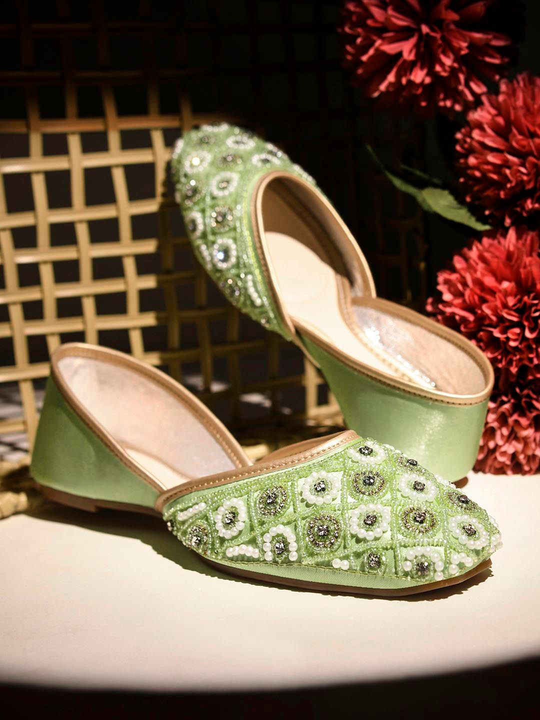 JM Looks Women Pastel Embroidered Jutti with Pearl Highlights