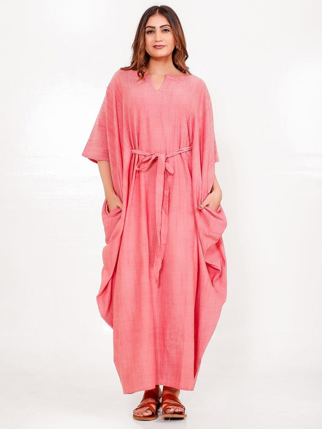 The Kaftan Company Women Kimono Sleeve Linen Kaftan Maxi Nightdress