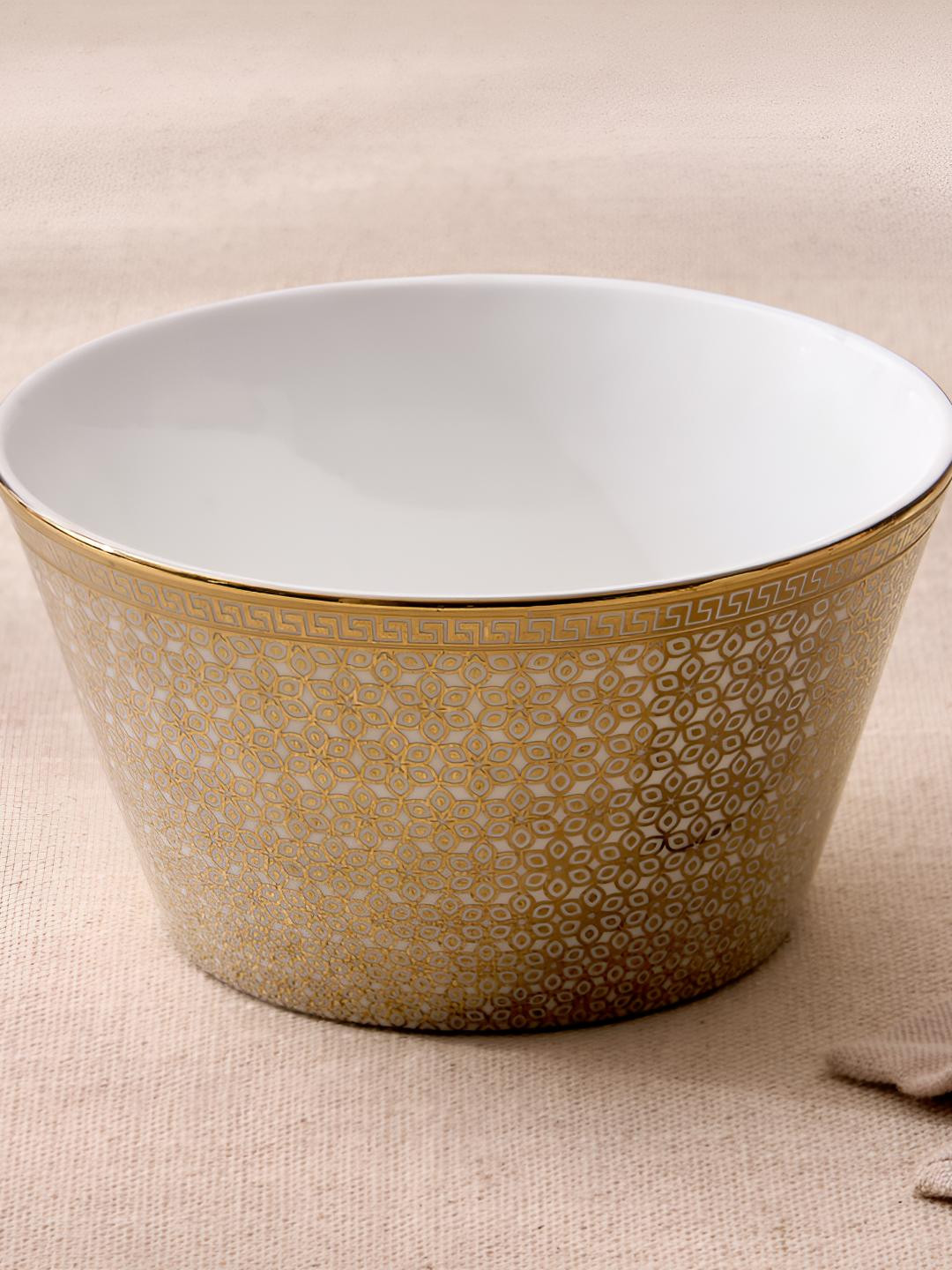 Home Centre Midas Classic White & Gold Toned Printed Easy to Clean Dip Bowl 470ml