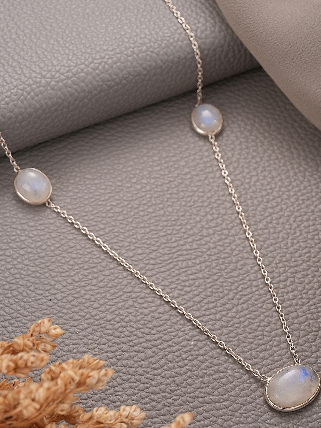 SARAF SILVERETZ 925 Sterling Silver-Plated Gemstone Studded Minimal Necklace