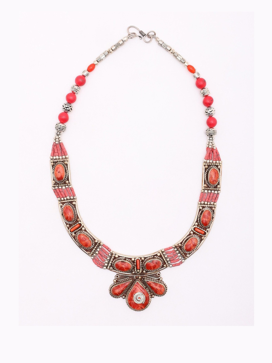 Exotic India Tibetan Tribal Artificial Stones Studded Oxidised Necklace