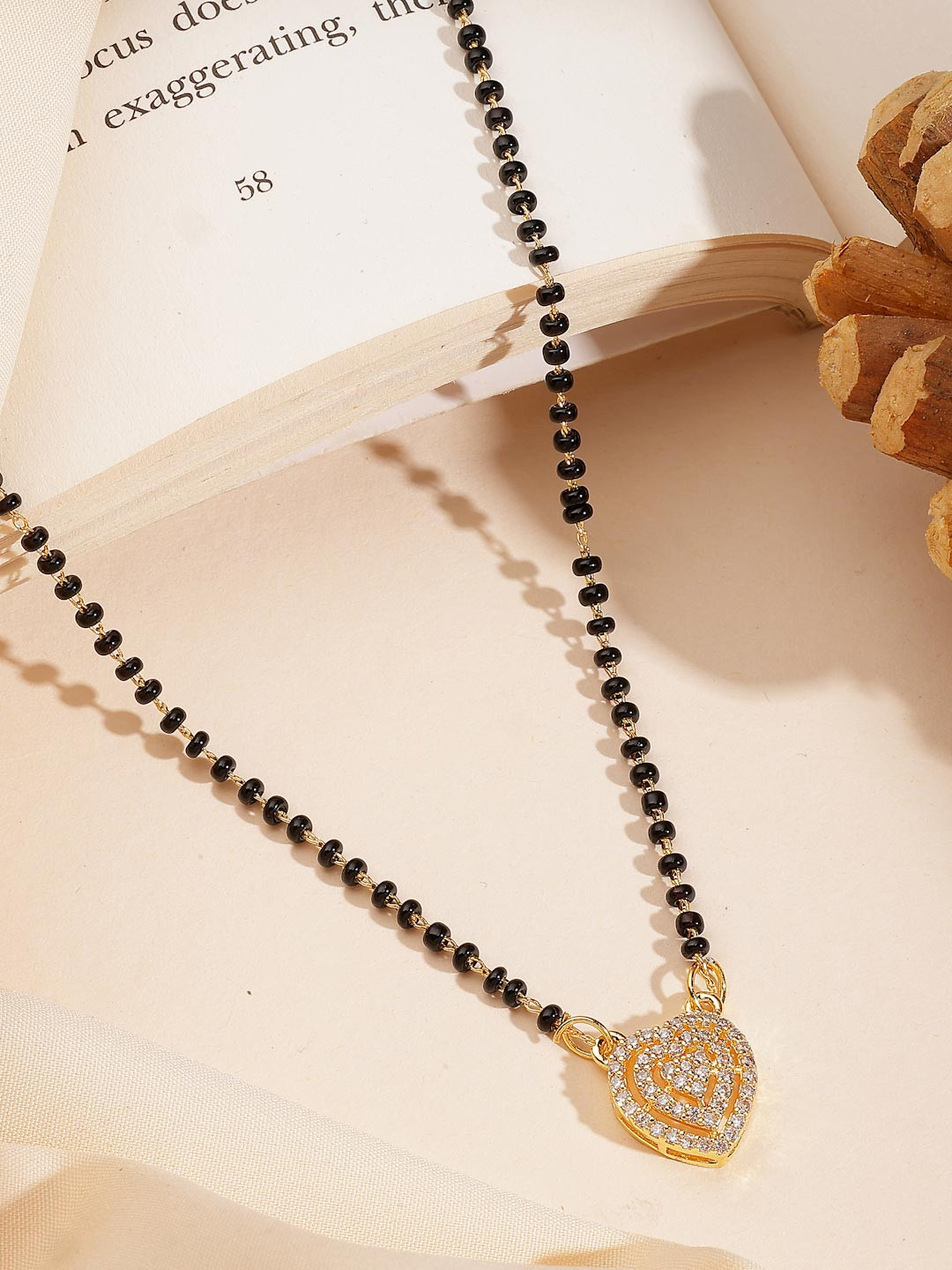 ADIVA 18K Gold-Plated American Diamond Studded & Beaded Mangalsutra