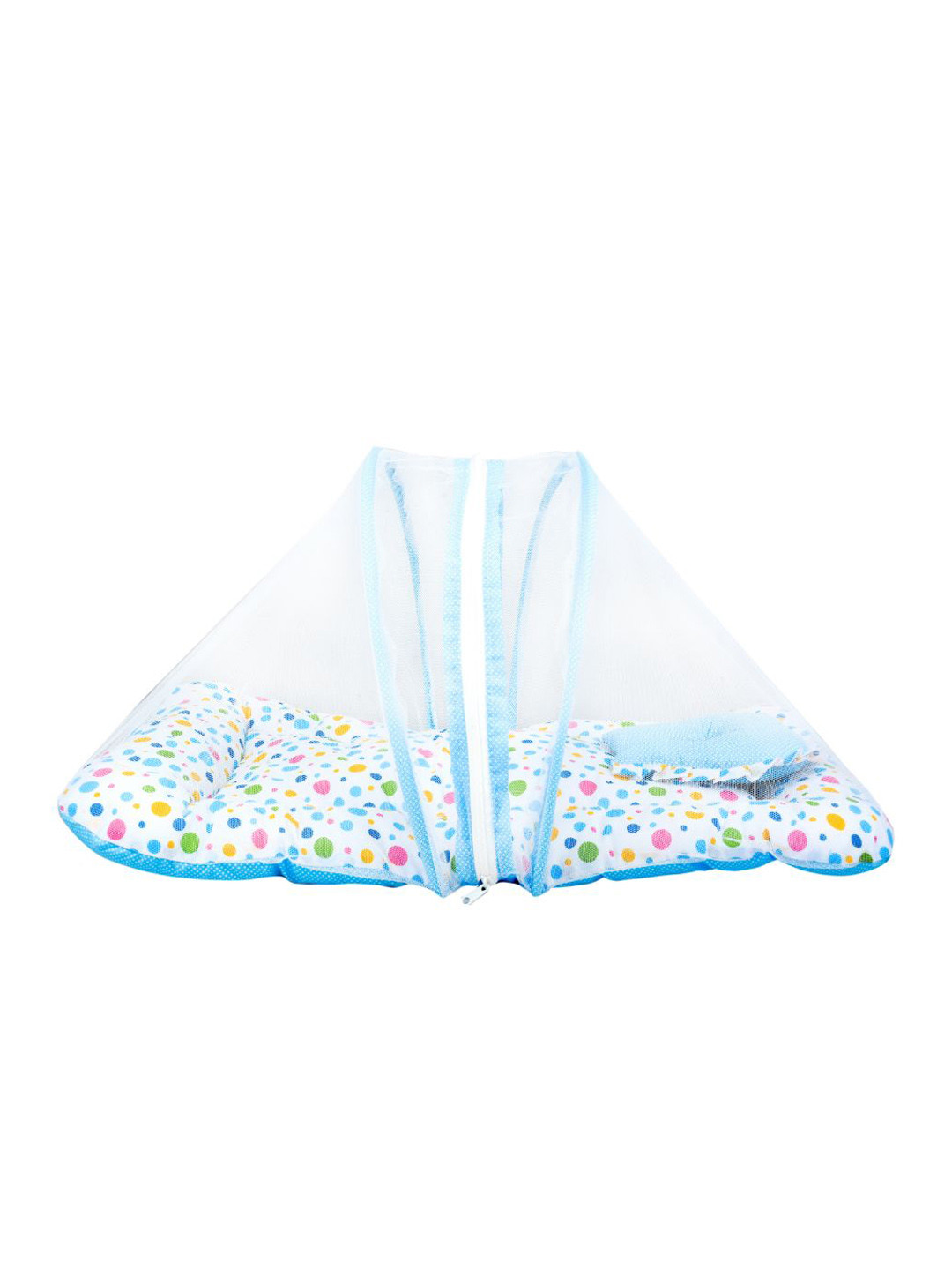 ADORE STUFF Infants Blue Circle Printed Pure Cotton Foldable Flat Baby Bed