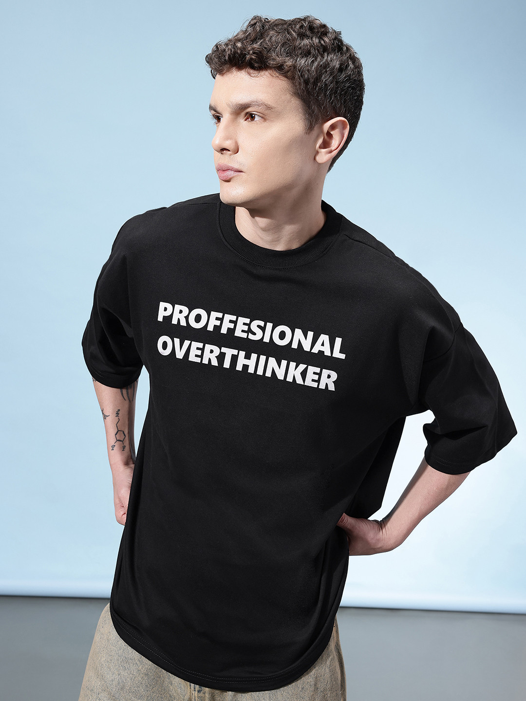 glitchez Typography Printed Drop Shoulder Sweat Tshirt