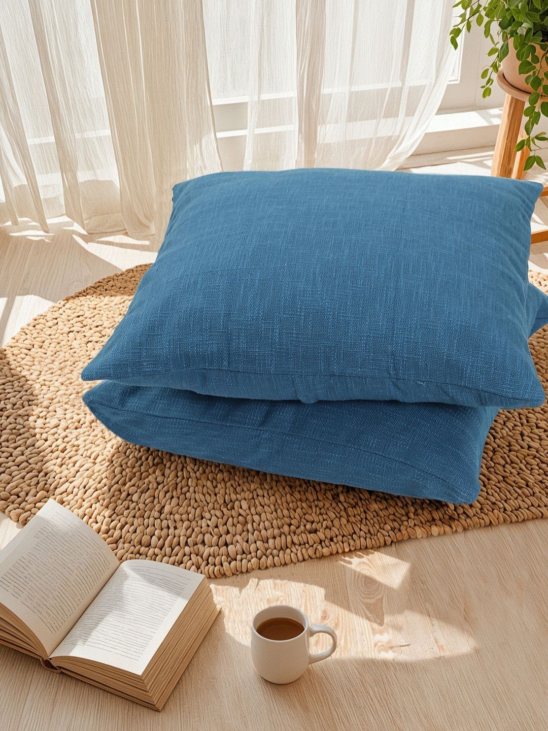 House This Amodini Blue 2 Pieces Square Cotton Cushion Covers