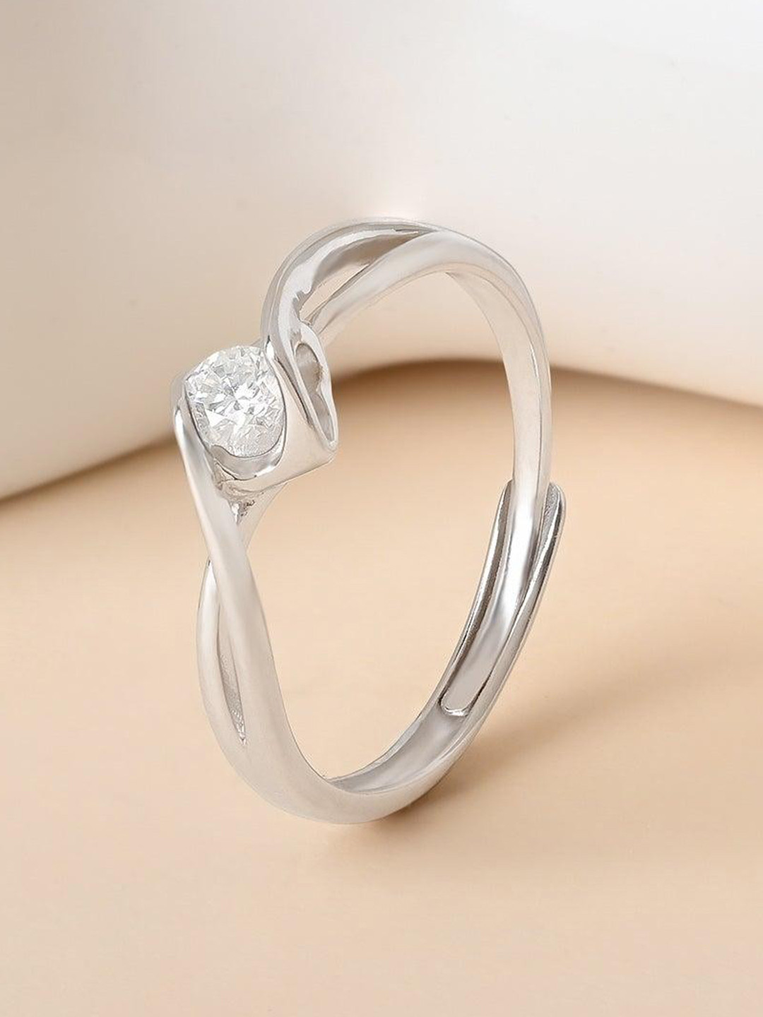 TOUCH925 Sterling 925 Silver Cubic Zirconia Studded Adjustable Finger Ring