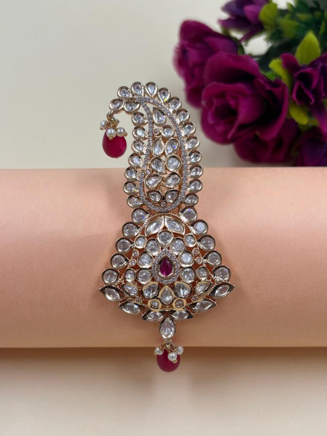 Gehna By Beadazzled  Kundan Studded And Beaded Minimal Brooch