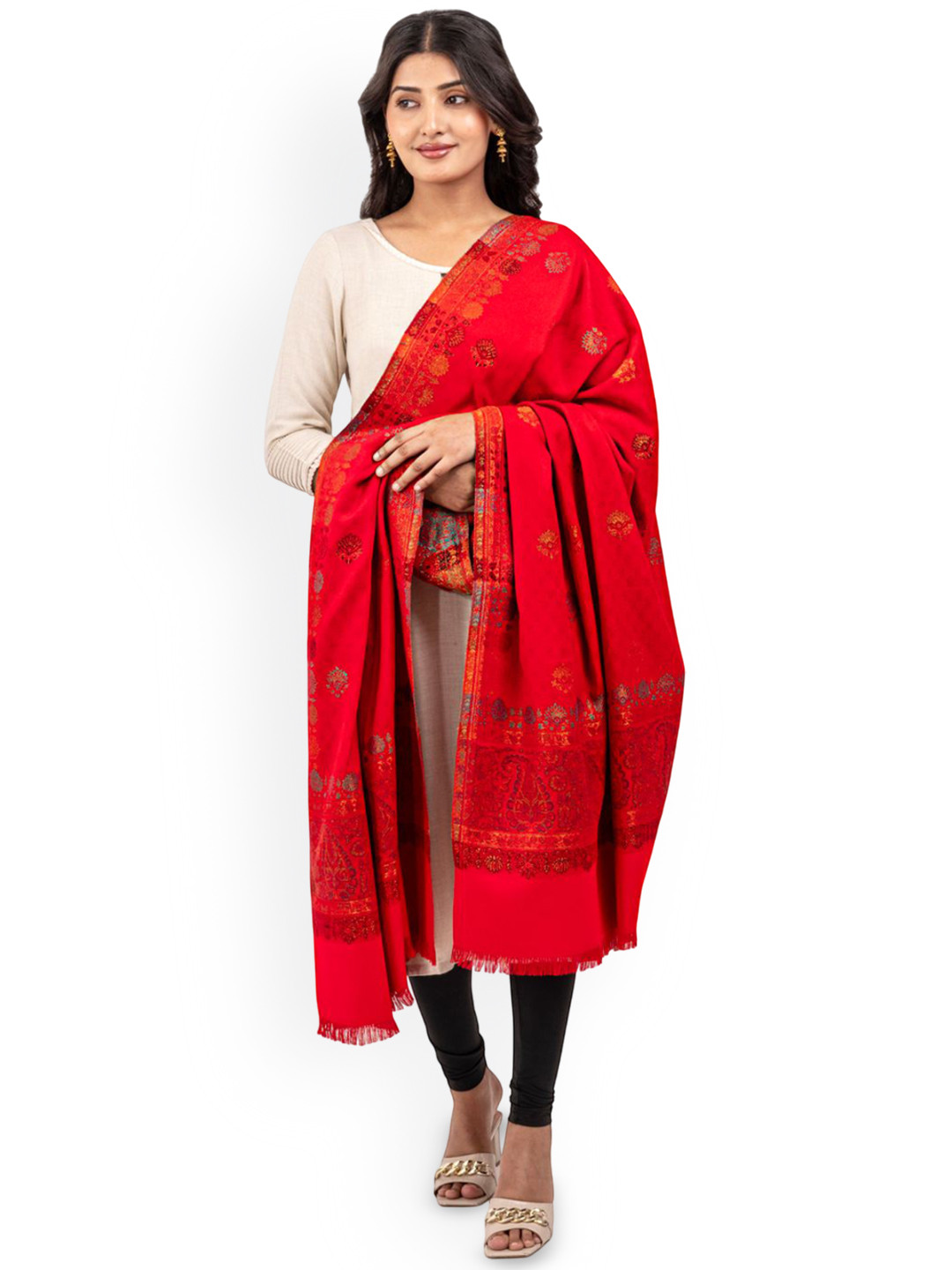 Naureen Floral Woven Design Pashmina Kani Zari Shawl
