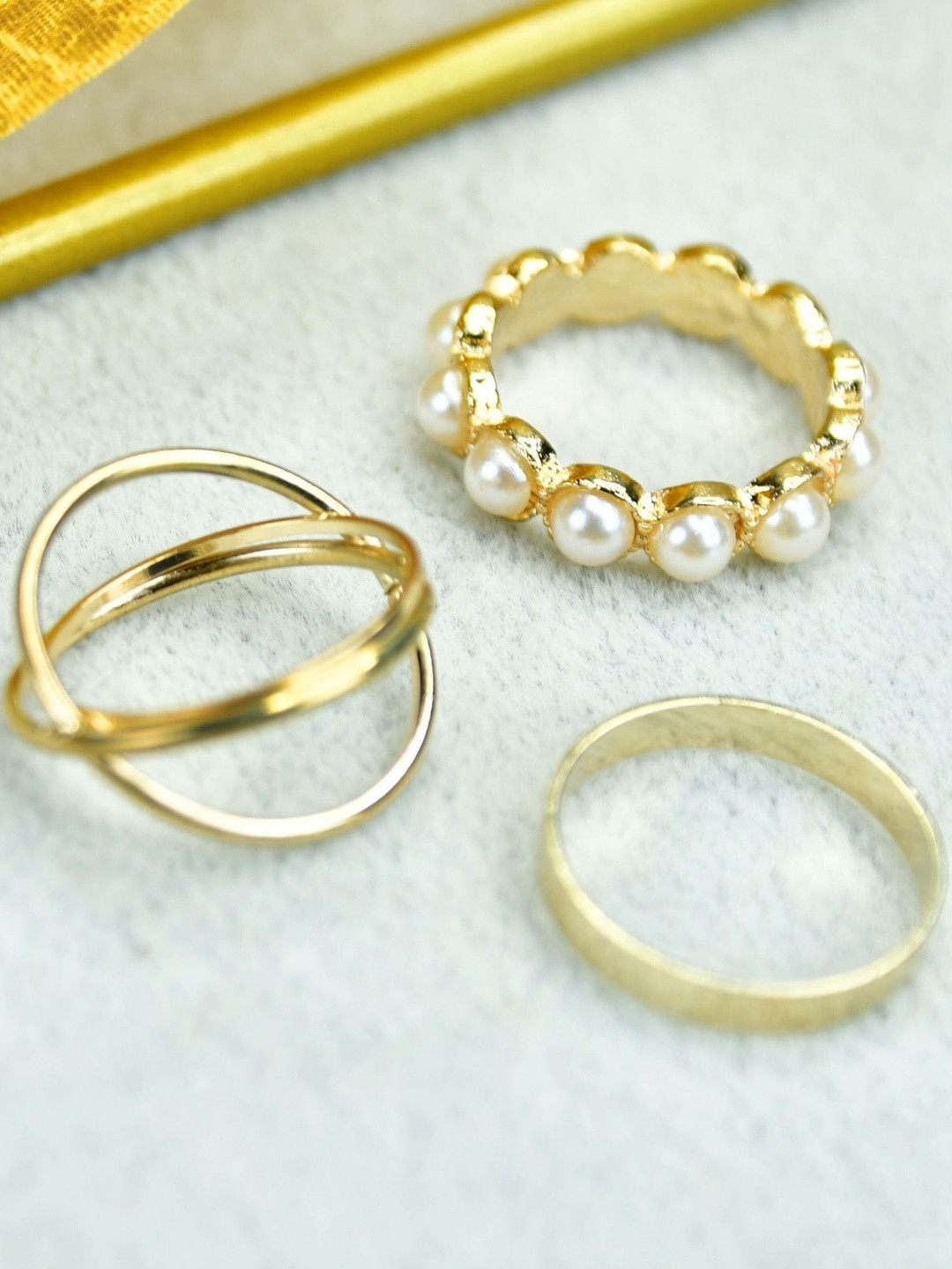 SOWPEACE Set Of 3 Stainless Steel Gold-Plated Rings