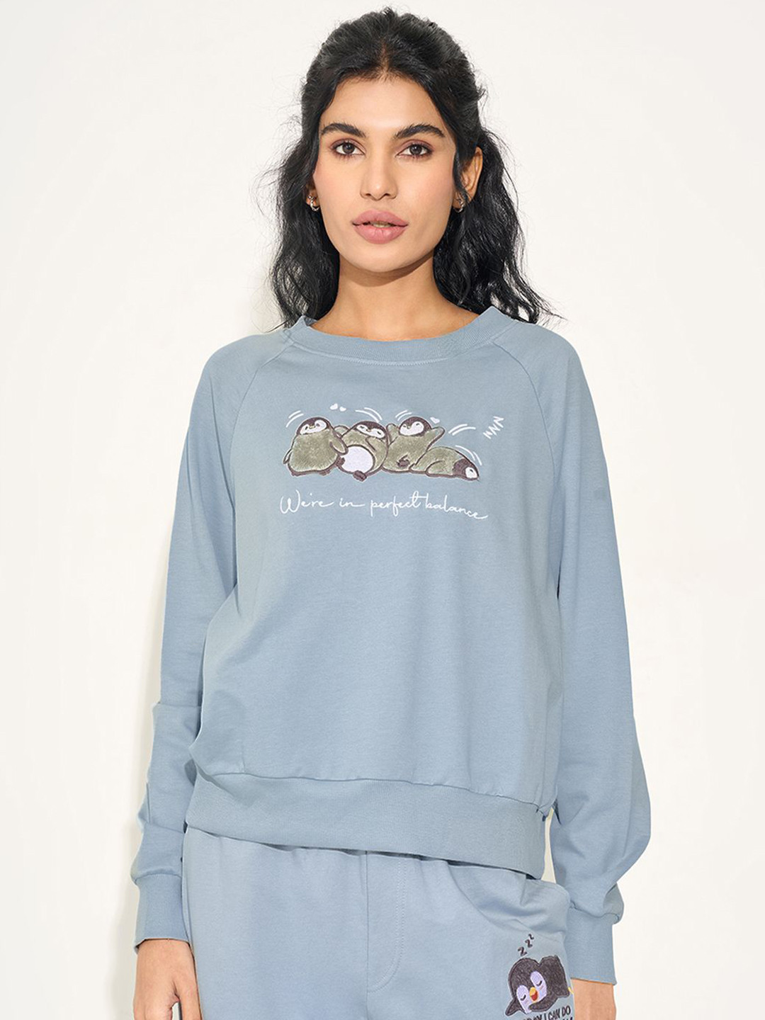 Dreamz by Pantaloons Women Penguin Embroidered Pure Cotton Lounge T-Shirt